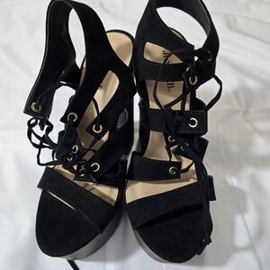 JustFab Black Lace-Up Platform Heels